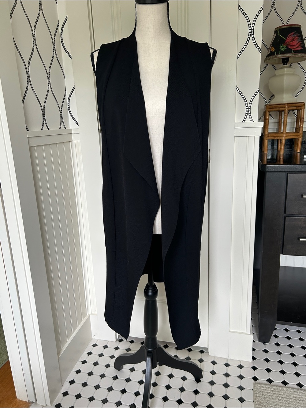Kerisma Black Sleeveless Draped Open-Front Long Vest